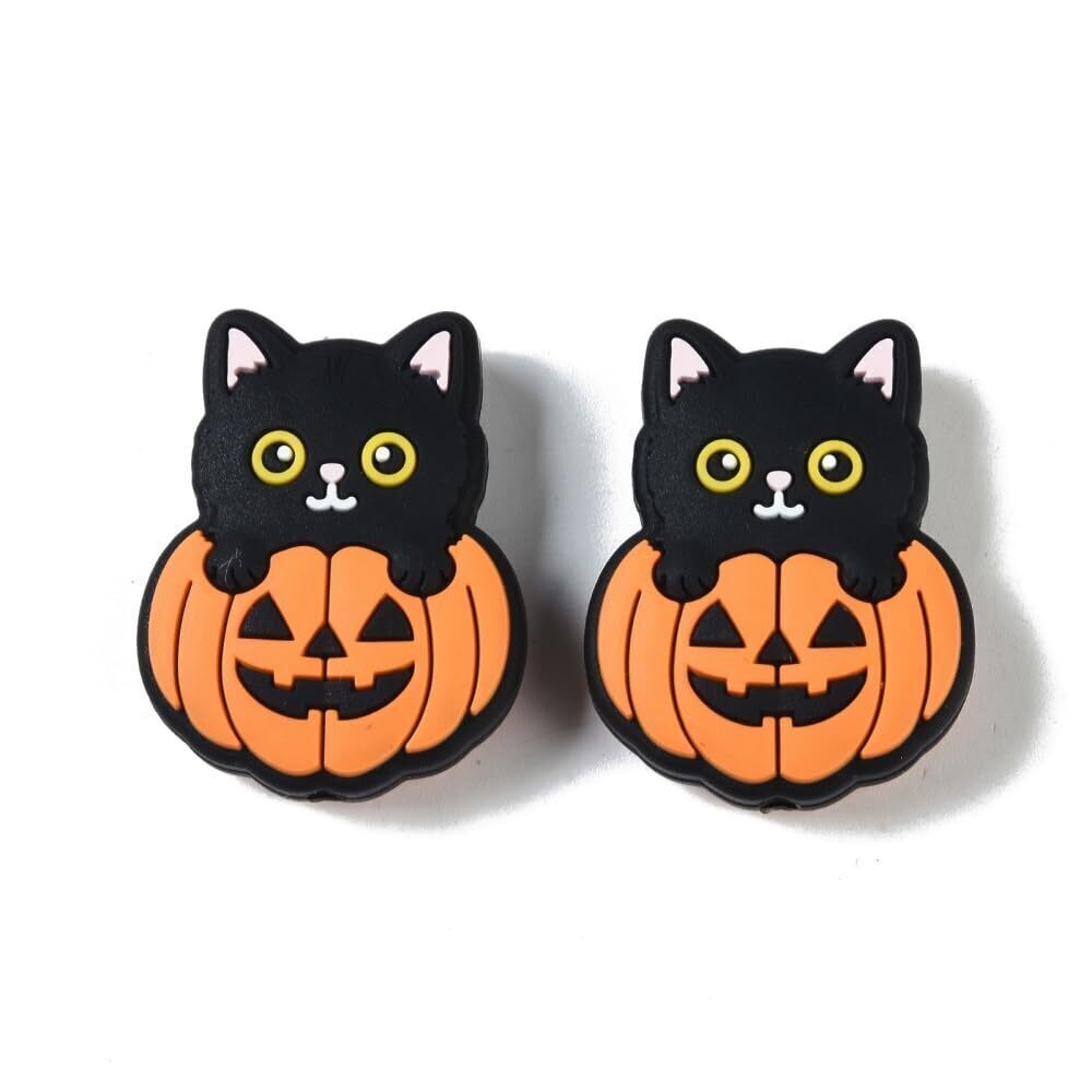8427 20 Pcs Halloween Silicone Focal Silicone Beads Black Cat and Pumpkin